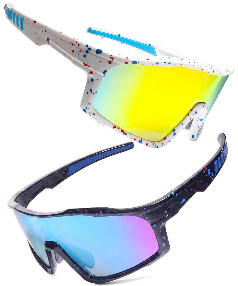 Kids Sunglasses UV400 for Boys & Girls Aged 6-12 - 2-Pack, Black/Blue Frame, 135mm Width
