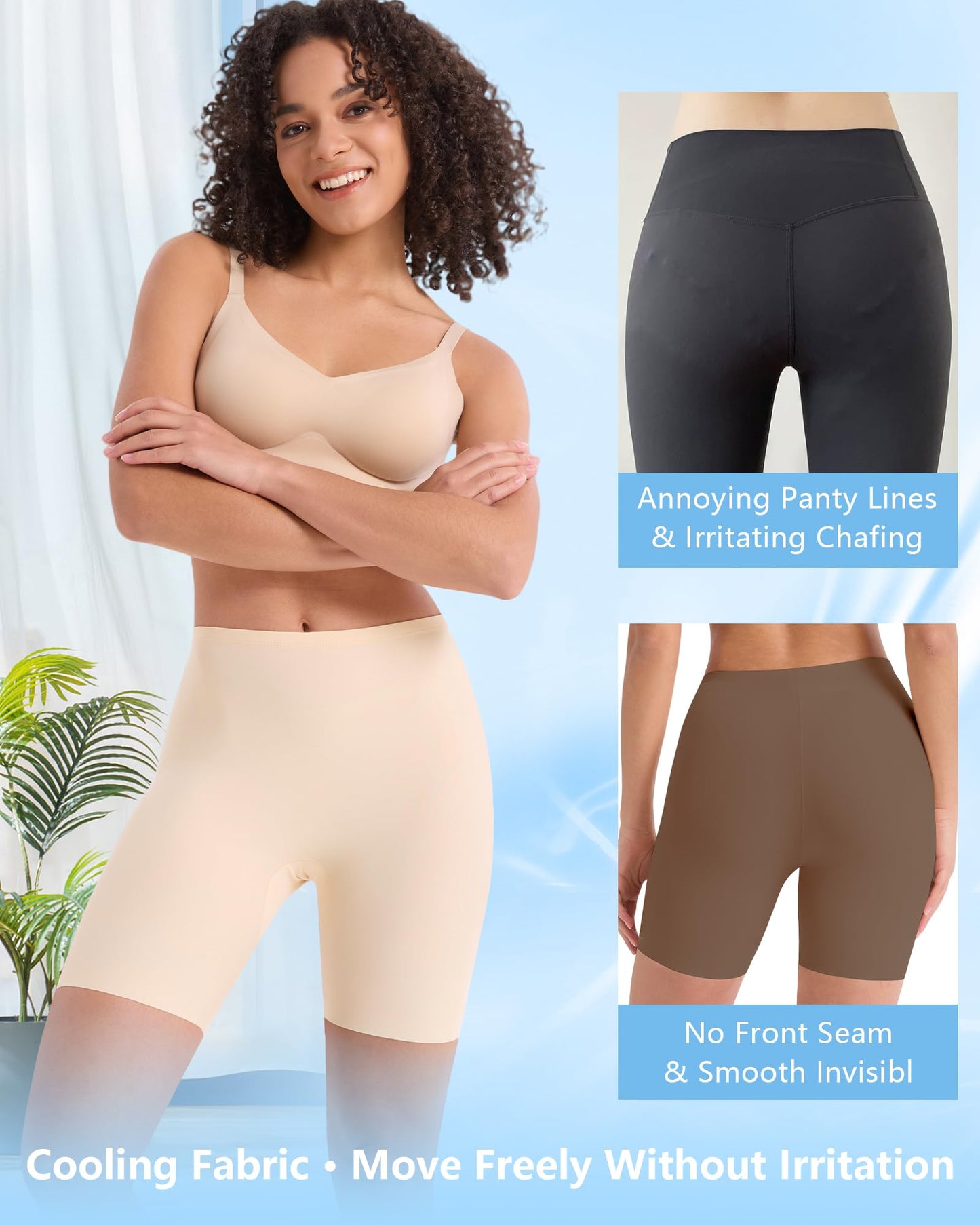 DailyCity Seamless Slip Shorts Under Dresses Anti Chafing Cooling, Nude, L