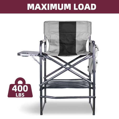 Foristrail 30" Tall Directors Chair with Side Table, 400LBS Bar Height Folding Camping Chair for Makeup Artists, Outdoor Events, Portable Foldable Chair with Cup Holder & footrest - Gray/Black