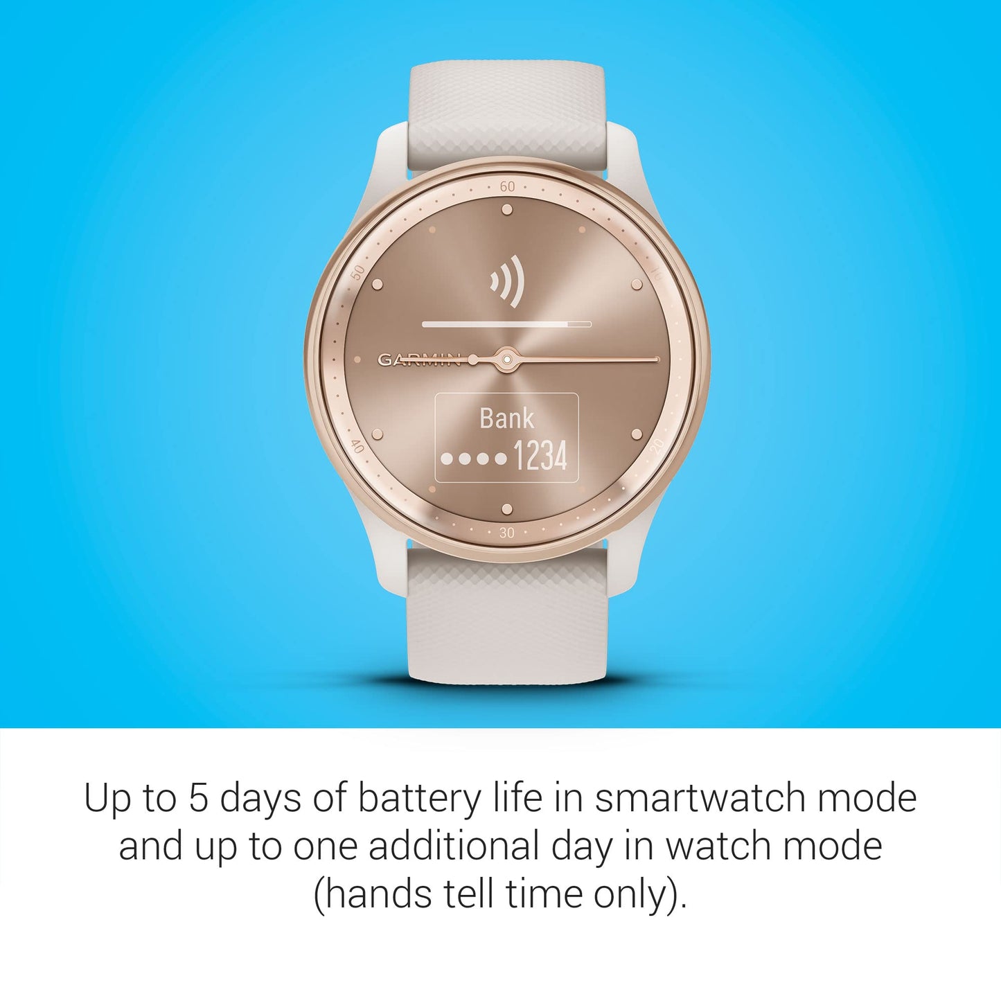 Garmin vívomove Trend, Stylish Hybrid Smartwatch, Long-Lasting Battery Life, Dynamic Watch Hands and Touchscreen Display, Peach Gold Stainless Steel Bezel with Ivory Case and Silicone Band