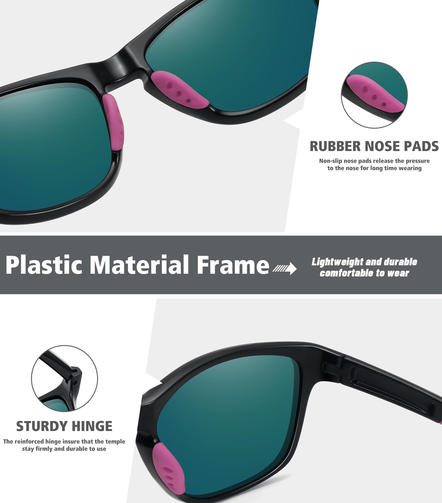 MEETSUN Polarized Sports Sunglasses for Women Men Driving Running Cycling Fishing Sun Glasses UV400 Protection Black Frame-Pink Mirror Lens