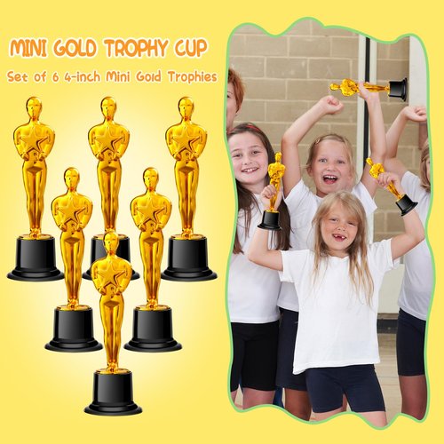 COJOSQC 6PCS Mini Plastic Trophy Award, Hollywood Theme Party Decorations, for contests and Parties Such as Dances, Golf, Movies, Employee Appreciation, Basketball Themes. Small Trophies.