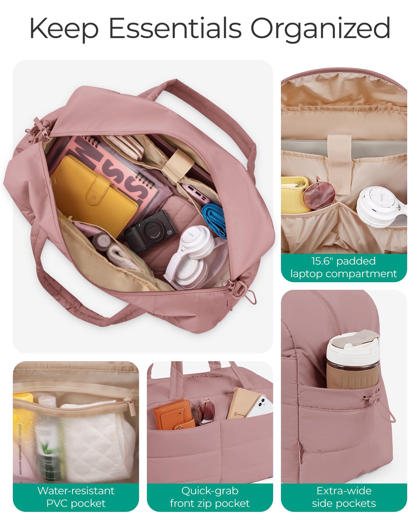 BAGSMART Gym Bag for Women with Toiletry Pouch, Lightweight Weekender Bags for Women with Wet Pocket, 31L Travel Duffle Carry On Bag, Weekender Overnight Bag for Travel,Water Resistant,Dark Pink