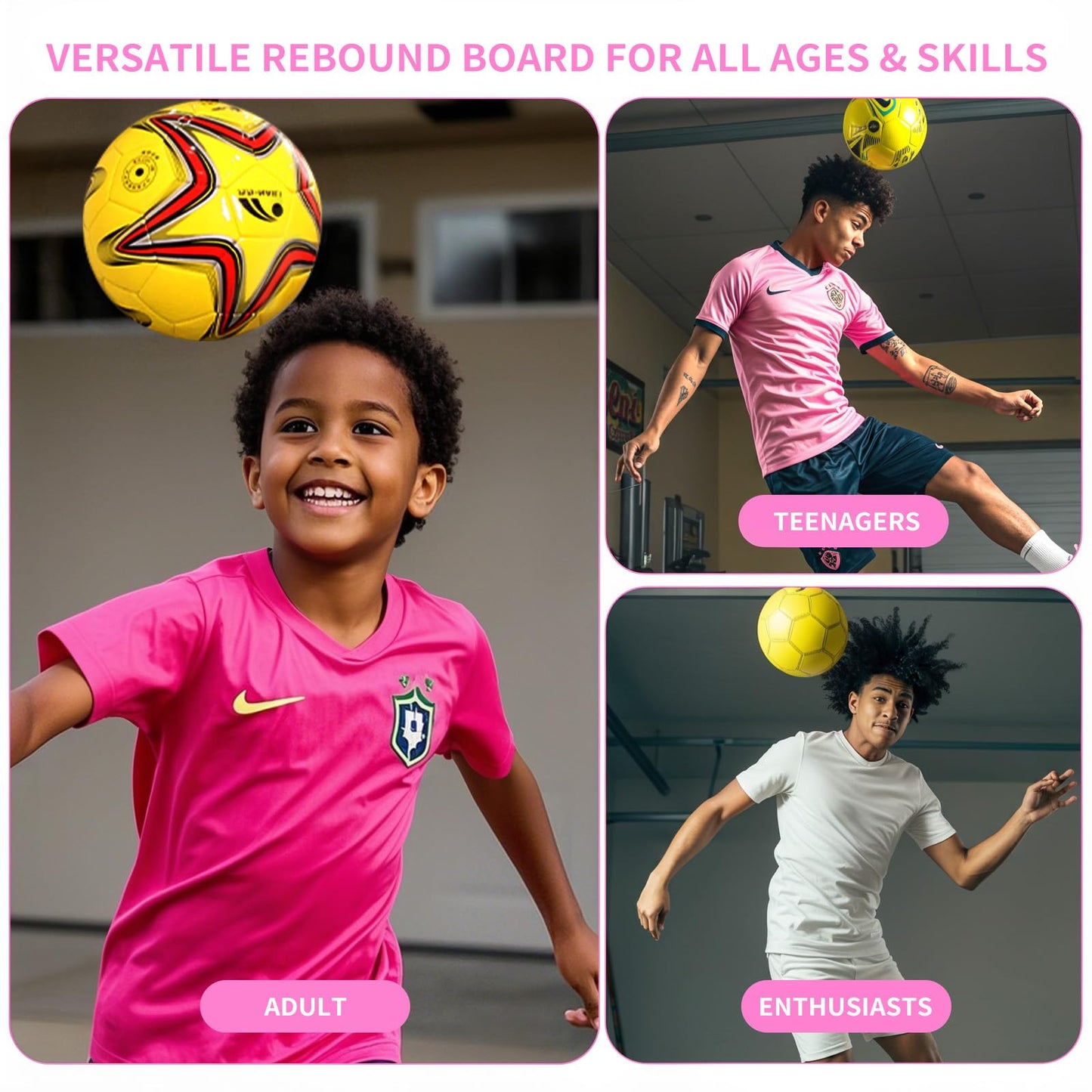HZ-WONMIO Soccer Heading Rebound Trainer,Black Metal Wall Kick Back,Soccer Training Equipment for Ball Jump & Heading Training