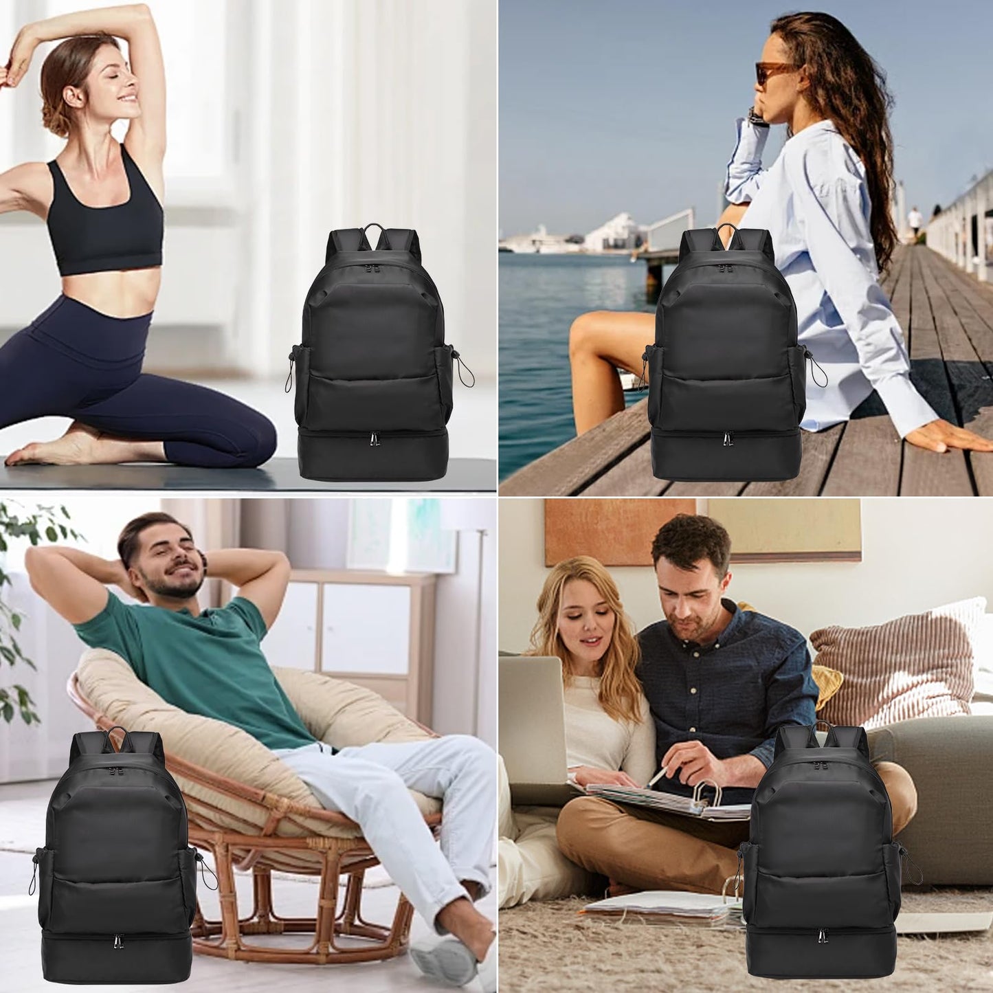 seyfocnia Large Gym Backpack for Men,Waterproof Travel Backpack With Shoe Compartment Lightweight Sports Gym Bag Casual Daypack-Black