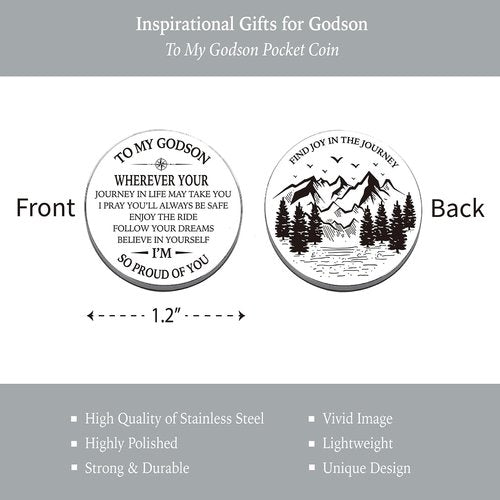 Godson Gifts from Godmother Godfather, Go Confidently Pocket Compass Engraved Black, Godson Pocket Token, Inspirational Keepsake Gifts Ideas for Godson Birthday Graduation Christmas Baptism