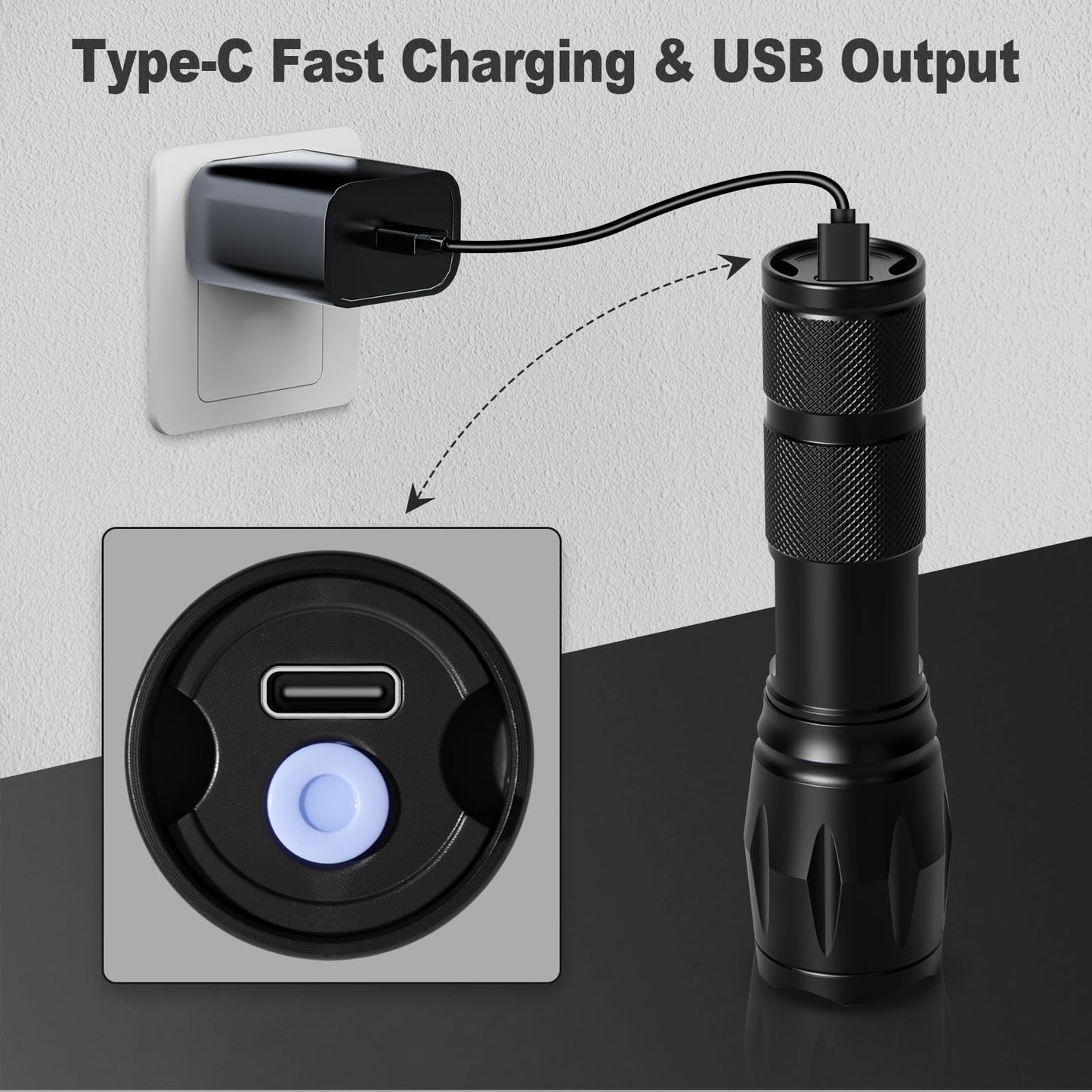 JINIU Rechargeable LED Flashlight, Bright Tactical Torch High Lumens, White Light, Waterproof Handheld Zoomable Flash Light, Gifts for Men, Hunting Camping Essentials Gear