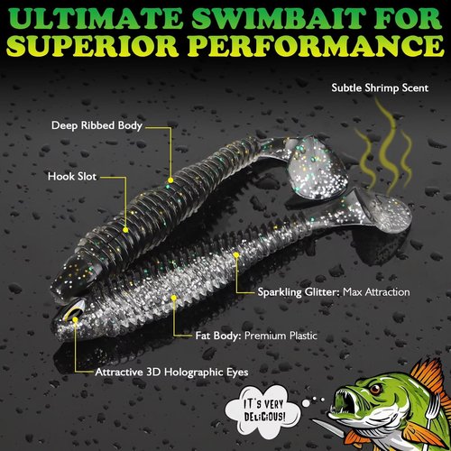 LUCKYFISHING Paddle Tail Swimbaits 20 PCS Fishing Lures Soft Plastic Lures for Trout Crappie Walleye Soft Baits for Bass Fishing Freshwater Saltwater 2.5 Inch