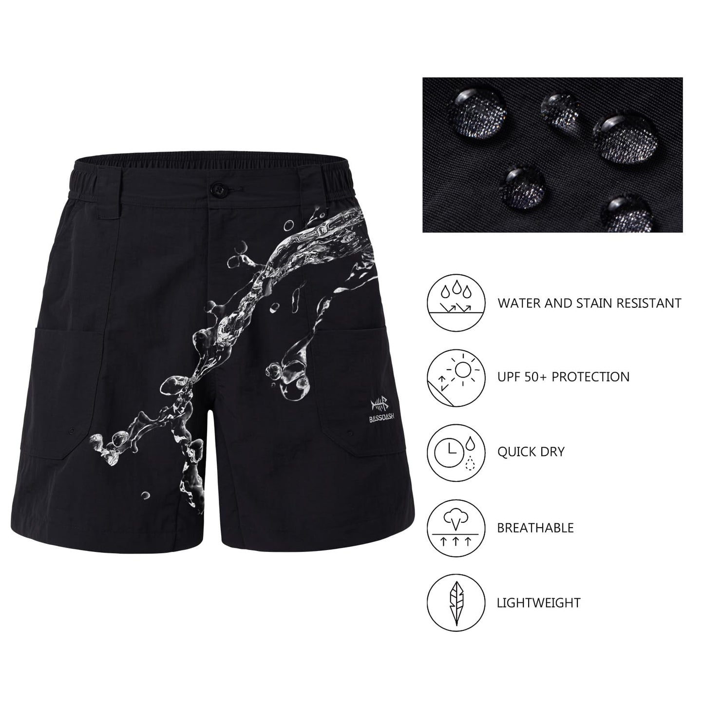 BASSDASH Men's Fishing Shorts UPF 50+ Water Resistant Quick Dry Hiking Cargo Shorts with Multi Pocket 6"