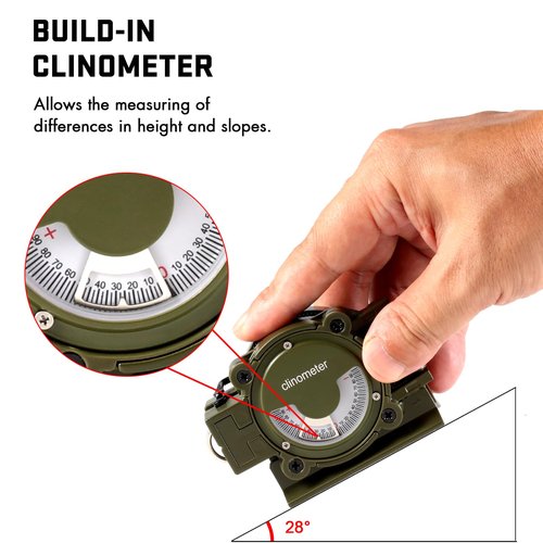 Eyeskey Multifunctional Military Sighting Navigation Compass with Inclinometer | Impact Resistant & Waterproof Compass for Hiking, Camping