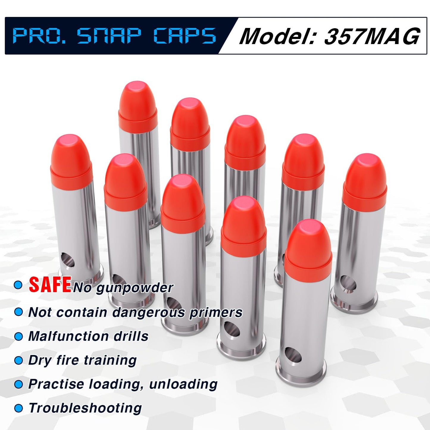 YiZhun 357MAG Snap Caps Training Dummy Rounds, Reusable Dry Fire Training Round Close to Real Weight Practice Safe Loading Firing (357mag-10pcs)