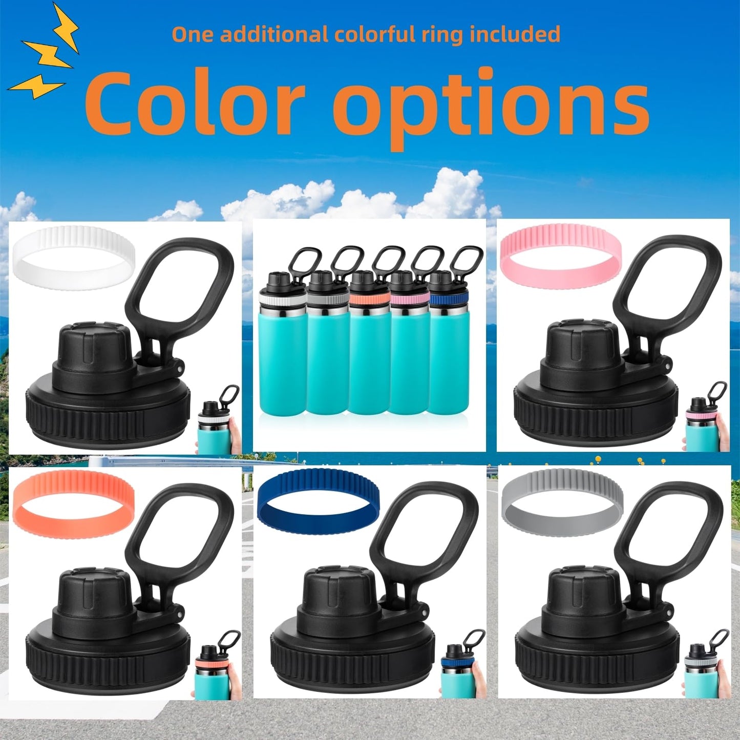 Hydro Flask Wide Mouth Lids - Chug Lid Replacement Sport Cap for 16, 20, 24, 32, 40 OZ (Black + Light Pink)