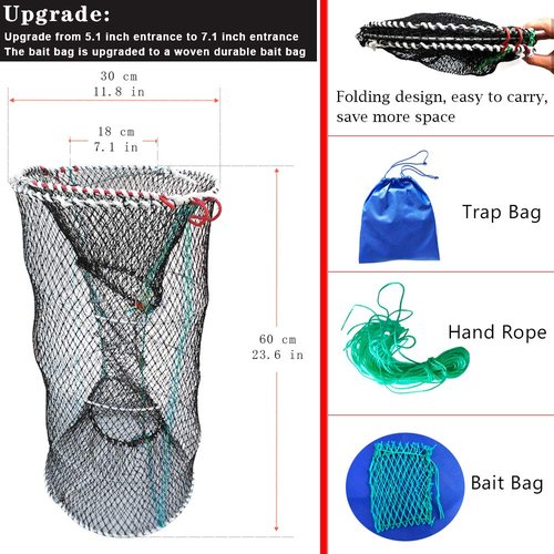 Drasry Crab Trap Bait Lobster Crawfish Shrimp Portable Folded Cast Net Magic Collapsible Fishing Traps Nets Accessories for Blue Crabs 1PCS 23.6 x 11.8in Black (0.39 in Mesh)