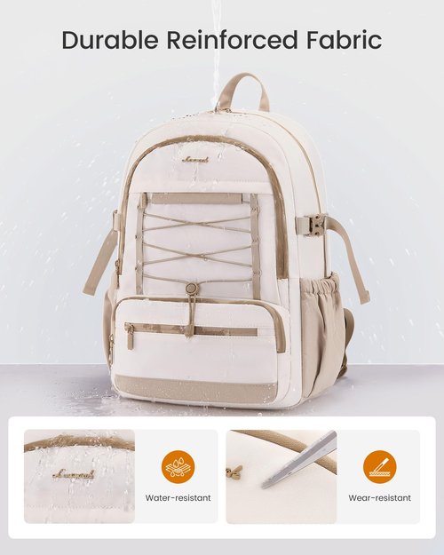 LOVEVOOK School Backpack for Teen Girls, Large Capacity College Student Backpacks with Water Bottle Holder, Cute Laptop Backpack Purse for Women, Lightweight Casual Travel Backpack, Beige-green