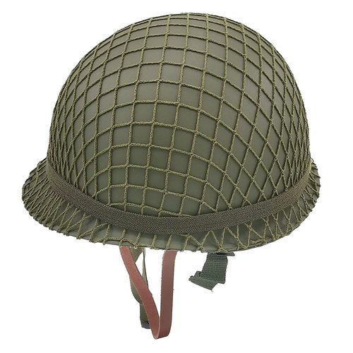 WWII US Army M1 Helmet, WW2 Gear, WW2 Helmet Metal Steel Shell Replica with Net/Canvas Chin Strap/Cat Eye Band