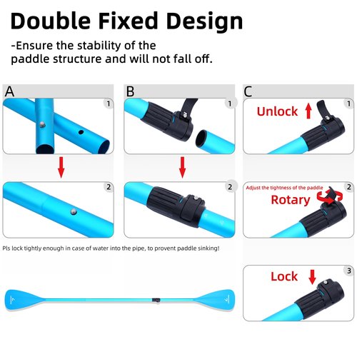 LEDONNE SUP Paddle 4-Piece Adjustable Stand Up Paddle Floating Lightweight Portable Kayak Paddle Paddleboard Oar with Aluminum Alloy Shaft, 2 Nylon Blades, Hook&Loop, Drip Ring, Blue