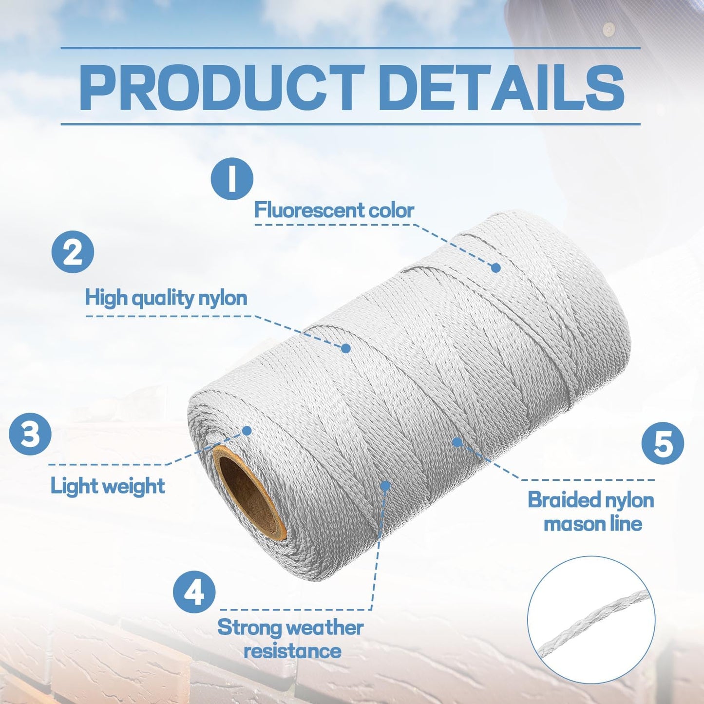 Woanger 8 Rolls Mason Line #18 Braided Nylon String Total 4000 Feet Length Masonry Nylon Twine for Gardening Construction Crafting DIY Project Workshop(White)