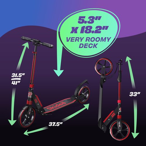 Skidee Kick Scooter for Kids Ages 6-12 - Large Sturdy Wheels, Anti-Shock Suspension with Adjustable Handlebar Up to 41" High - Foldable, Lightweight Scooters for Kids, Teens & Adult, Max Load 220 Lbs