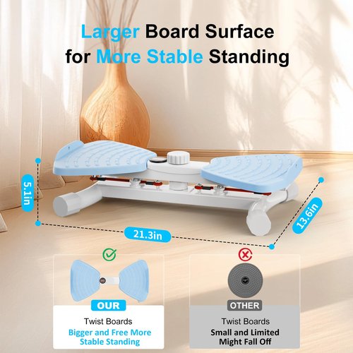 Zieuyend Waist Twister Ab Machine, 300 lbs Capacity Exercise Twist Board with Resistance Bands, Core Trainer Belly Fat Burner, Noiseless Waist Sculptor with Foot Massage for Home Gym (Blue)