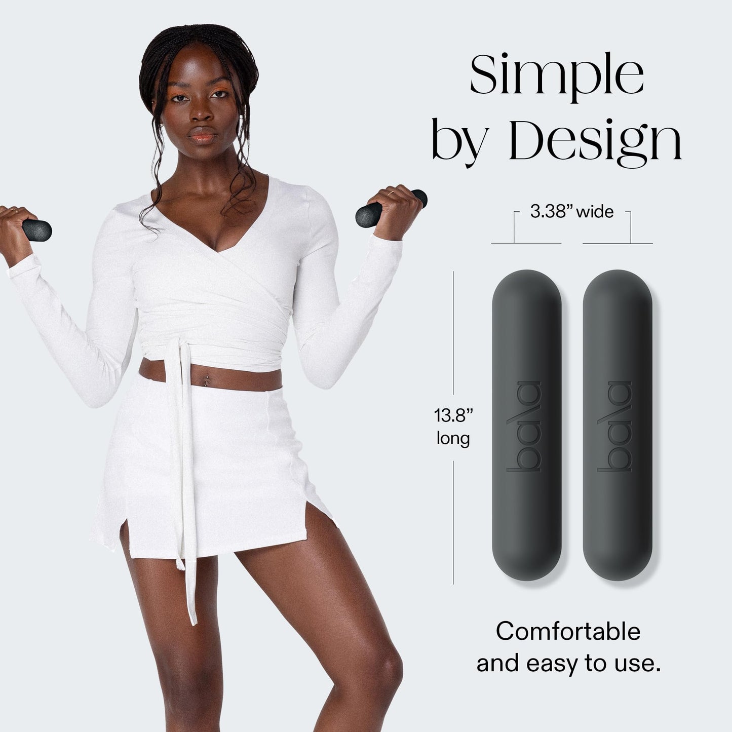 Bala Bars Dumbbell Set for Women & Men, 2lb Dumbbells (Charcoal) - Set of 2 Bars Designed for Walking, Strength Training, HIIT, Boxing & Aerobics - Hand Weights for Working Out at Home