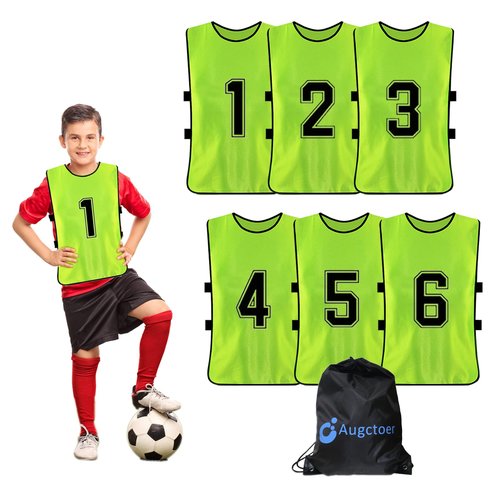 Augctoer Numbered Soccer Pennies, Scrimmage Vest Sports Pinnies, Team Practice Pinnies, Soccer Bibs Training Vest for Adult Youth (6pcs)-GREEN-M