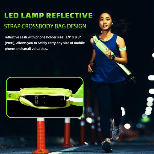 Pomerol LED Reflective Belt: High Visibility Night Safety Belt with 4 Light Colors, 3 Modes, USB Rechargeable, Adjustable for Runners & Walkers