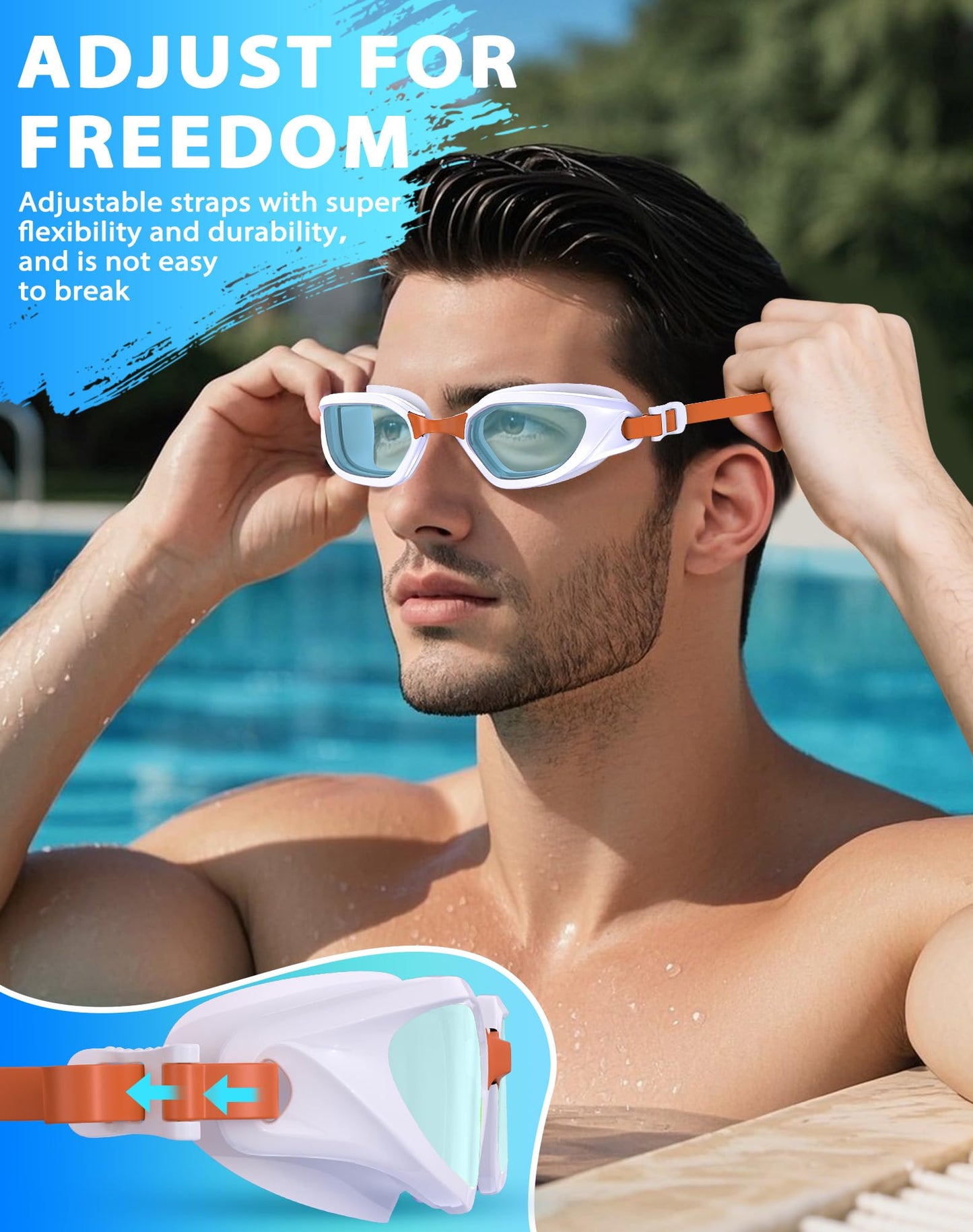 Vegemono Swim Goggles, Unisex Adult Swimming Goggles Anti Fog Anti UV No Leakage Wide View for Men Women Youth