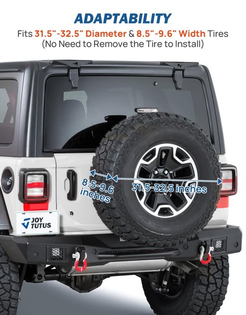 JOYTUTUS Spare Tire Ski Snowboard Rack with Security Lock Folding for Wrangler Gladiator Bronco SUV, Max Load 6 Pairs of Skis or 4 Snowboards, Fit 31.5"-32.5" Spare Tire