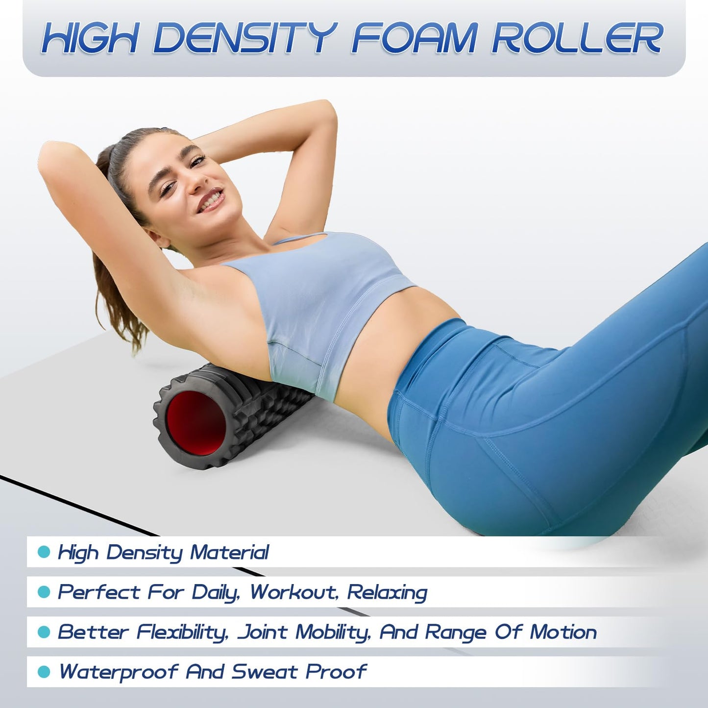 Krightlink 5-in-1 Foam Roller Set, Massage Roller Stick, Massage Ball, Resistance Band for Deep Muscle Massage, Trigger Point Release, Pilates, Yoga (Blue)