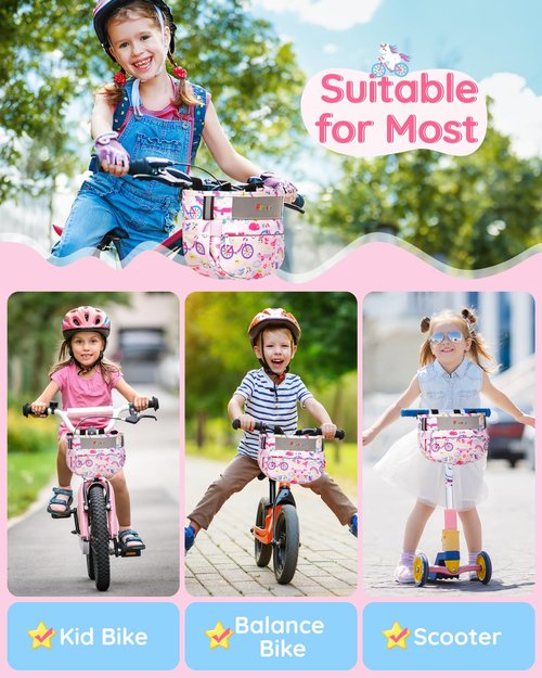 Fitense Kids Bike Basket, Bicycle Basket Front Handlebar, Waterproof Cute Fabric Children's Bike Basket, Kids Bike Accessories Fit Most Boys, Girls, Toddlers Bike or Scooter, Easy to Install