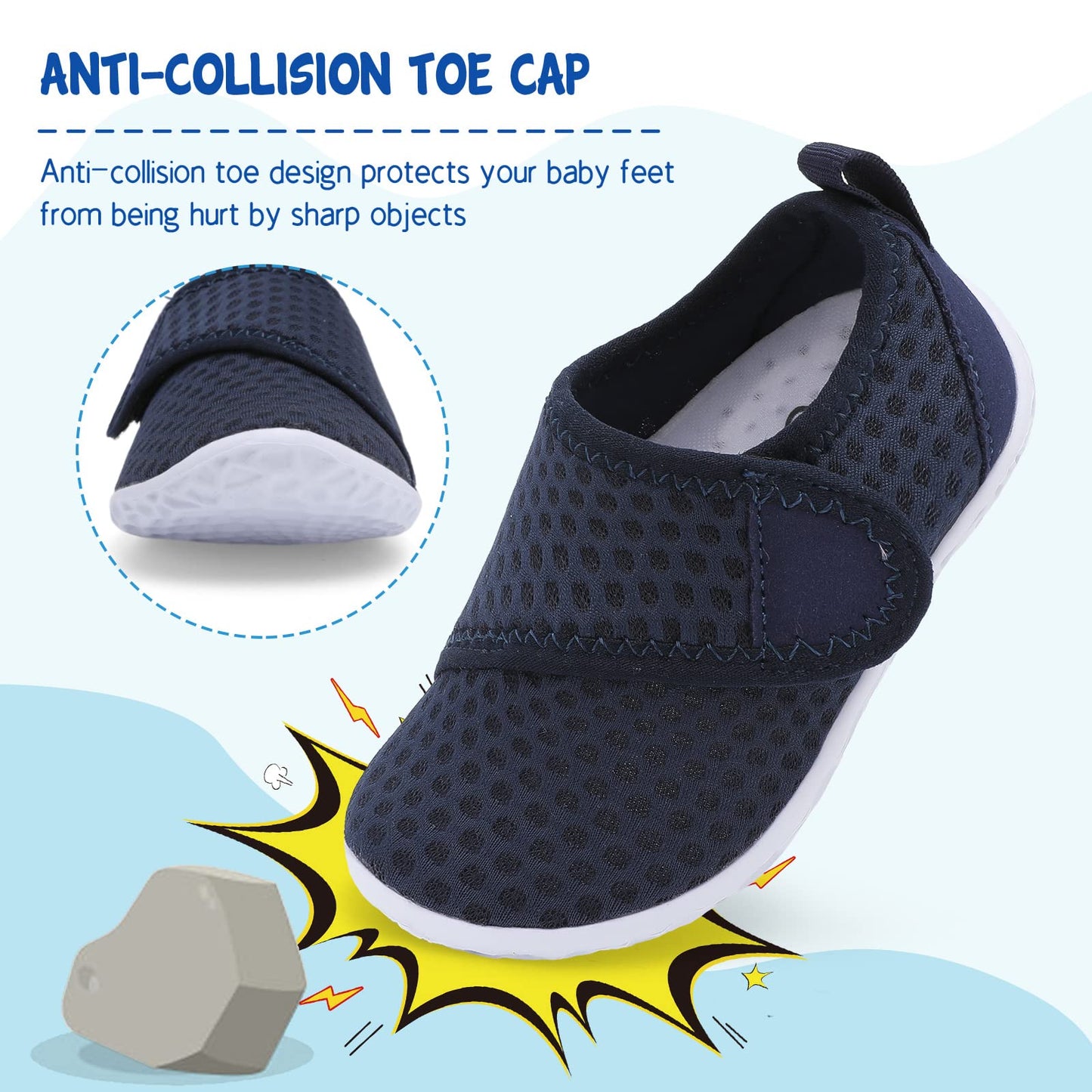 LeIsfIt Boys Girls Water Shoes Kids Aqua Socks Toddler Quick-Dry Swimming Shoes Non-Slip Summer Shoe for Beach Pool Surf, Dark Blue, 10 Toddler