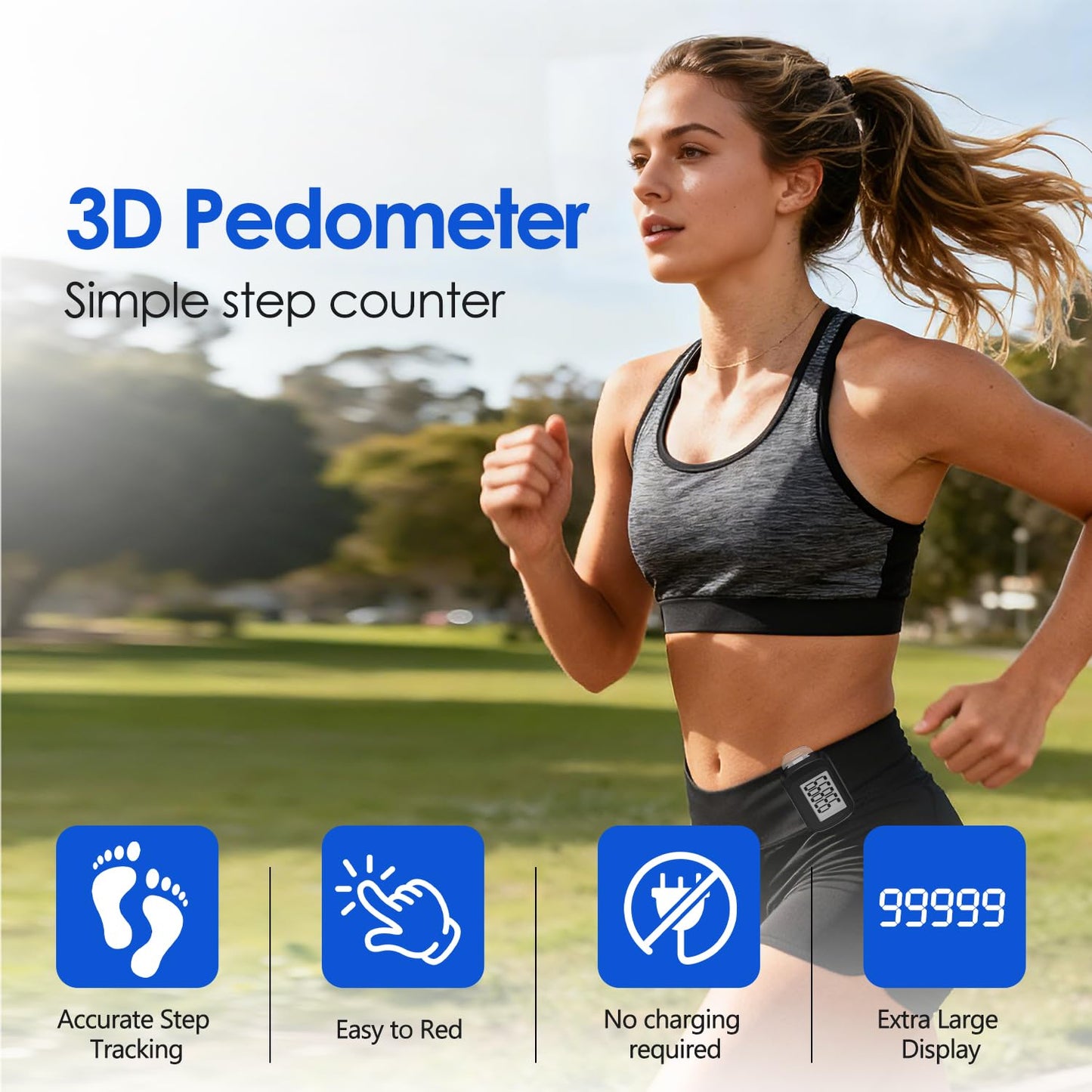 4 Pack Pedometer for Walking, Simple Step Counter 3D Pedometer with Removable Clip and Lanyard, Step Tracker with Large Digital Display, Accurate Step Tracking for Men Women Kids
