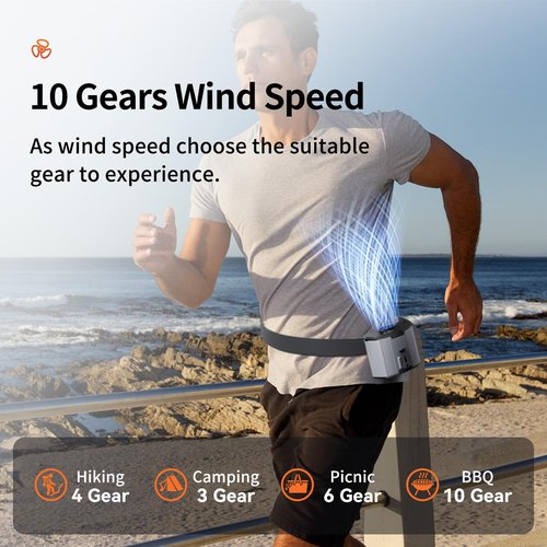 Waist fan,Portable Fan Rechargeable,Strong Airflow Mini Wearable Belt Fans,10 Speed Portable Neck Fans,Outdoor,Camping,Jobsite,Fishing,Travel (Grey)