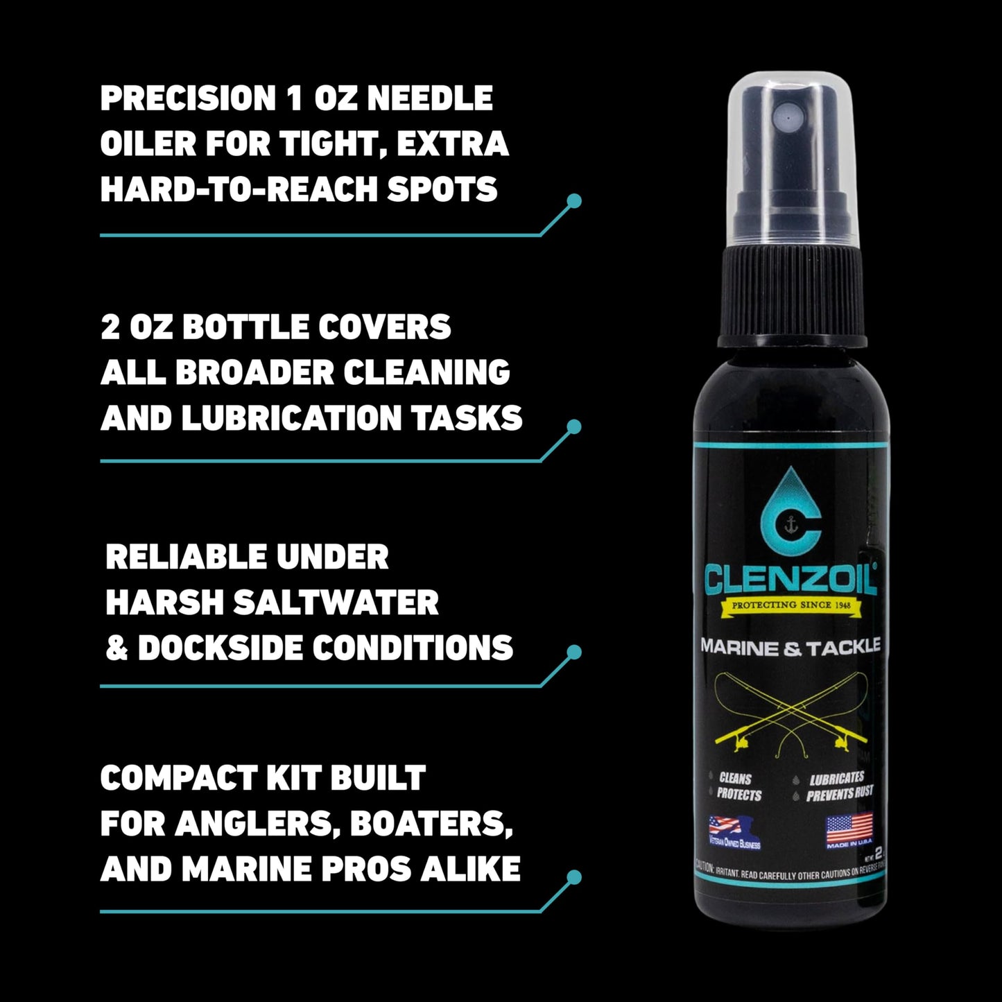 Clenzoil Marine & Tackle - Fishing Gear Oil Lubricant - for Fish Care Reels, Boat Motors, Downriggers & More - Easily Oils Applicator (Fishing Reel Oil)