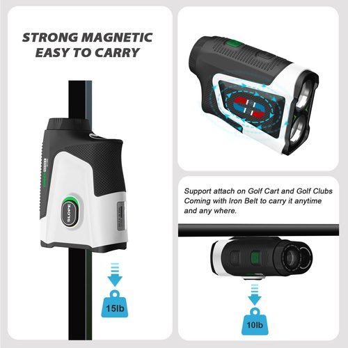 GREEN SHOT Range Finder Golf with Slope Switch, 900/1200 Yards Rechargeable Rangefinder, 7X Magnification Golf Laser Range Finder, Magnetic Strip, Flag Pole Locking with Pulse Vibration