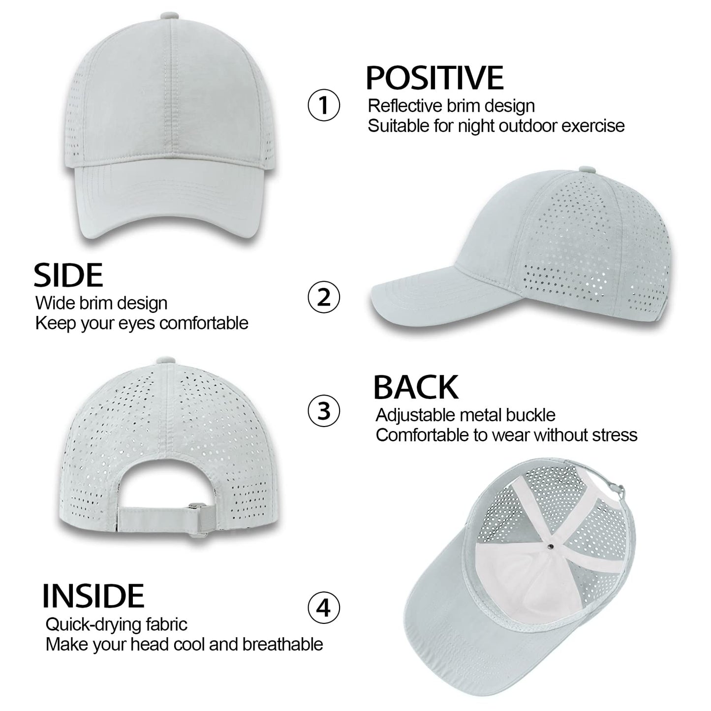 Enwokran Men Quick Dry Sport Baseball Cap, Men's Athletic Fitted Cap Lightweight Mesh Adjustable Plain Hat Running Trucker Hat for Men Women (Light Grey)
