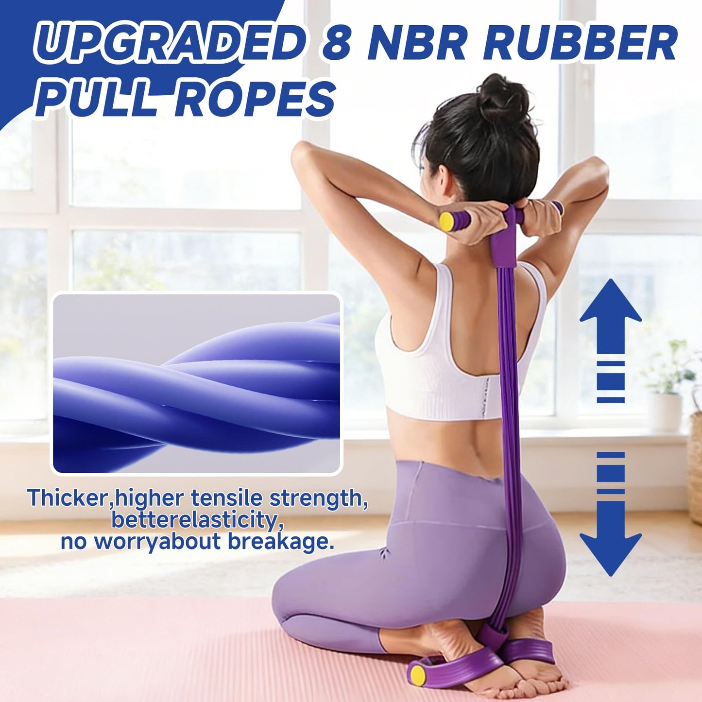 Pedal Resistance Band with Handles, 8-Tube Full Body Home Workout Trainer