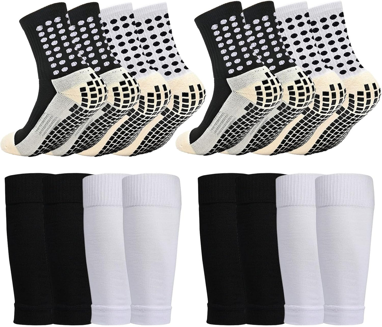 2/4 Sets Youth Grip Soccer Socks with Shin Guard Sleeves Kids Sleeve Socks for Boys Girls 7-14 for Soccer Basketball