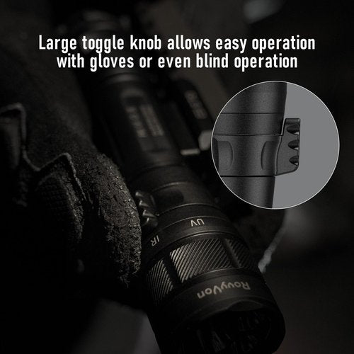 RovyVon GL8 Pro Flashlight with Adjustable Rail Adapter Tri-Mode Lighting Combo, 1800 Lumens White Light, 365nm UV and IR Illumiantor, Compatible with Remote Control