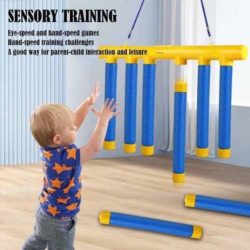 GFTHKL Reflex Challenge Game, Speed Stick Hand Eye Coordination Training Game, Reaction Test Game for Adults, Catching Sticks Game, Game Drop Reflex Training, 3 Adjustable Speed(Blue)
