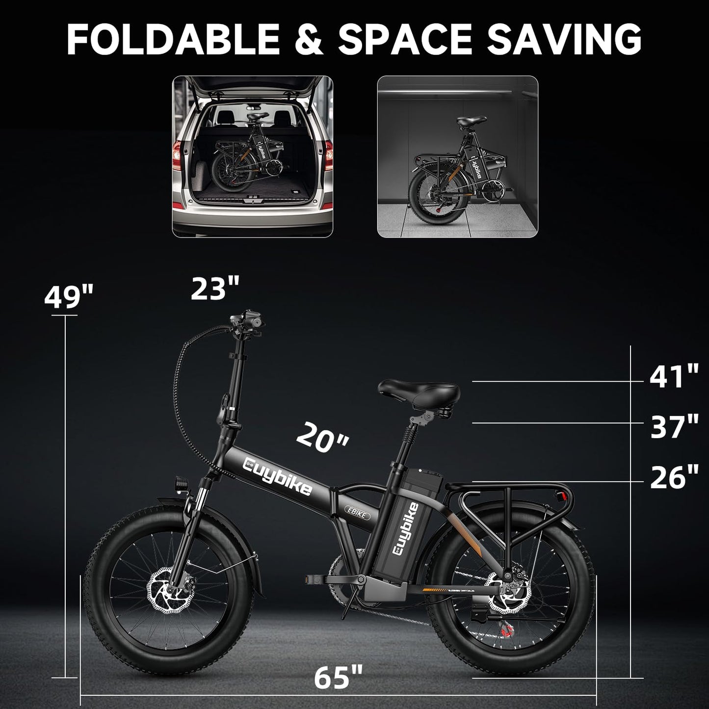 1000W Folding Electric Bike, 48V 20AH Large Removable Battery E Bike, 30+MPH, 80 Miles Max Range, 20" Fat Tire Electric Bicycle for Adults, Adult Electric Bicycles for Commute Beach Snow,Sandstorm