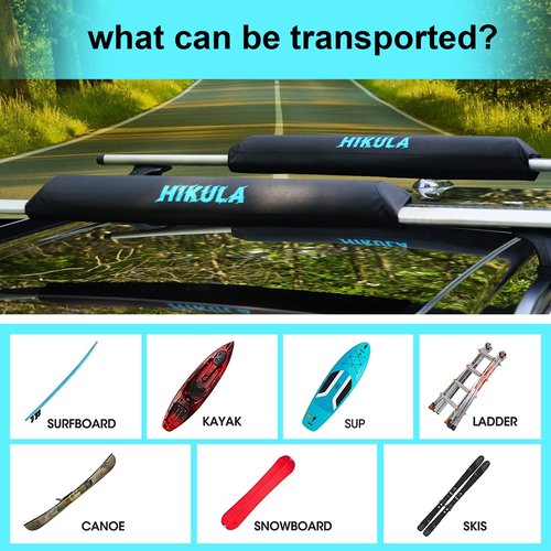 HIKULA 28" Soft Aero Roof Rack Pads for Various Crossbars with Two 15' Premium Scratch Resistant Silicone Buckle Tie Down Straps for SUPs, Surfboards, Kayaks, Canoes Includes Storage Bag