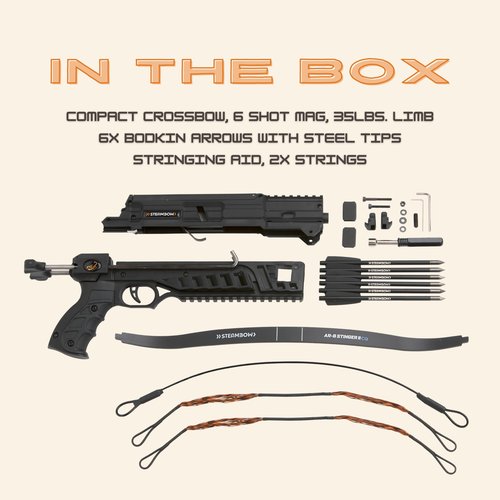 Steambow AR-6 Stinger II Compact Repeating Crossbow | 6 Shot, Handheld, Modular, Mini Crossbow and Arrow Set for Adults & Youth
