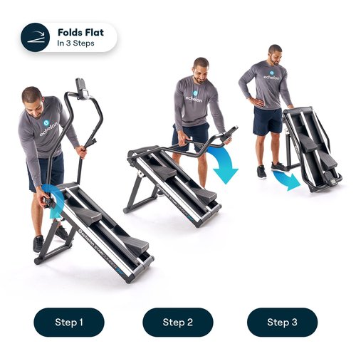 Echelon Stair Climber Sport for Low Impact Cardio at Home – Foldable Design, 3 Incline Levels, Adjustable Resistance, 3 inch Display, Bluetooth, 2 Handle Positions (Battery Powered)