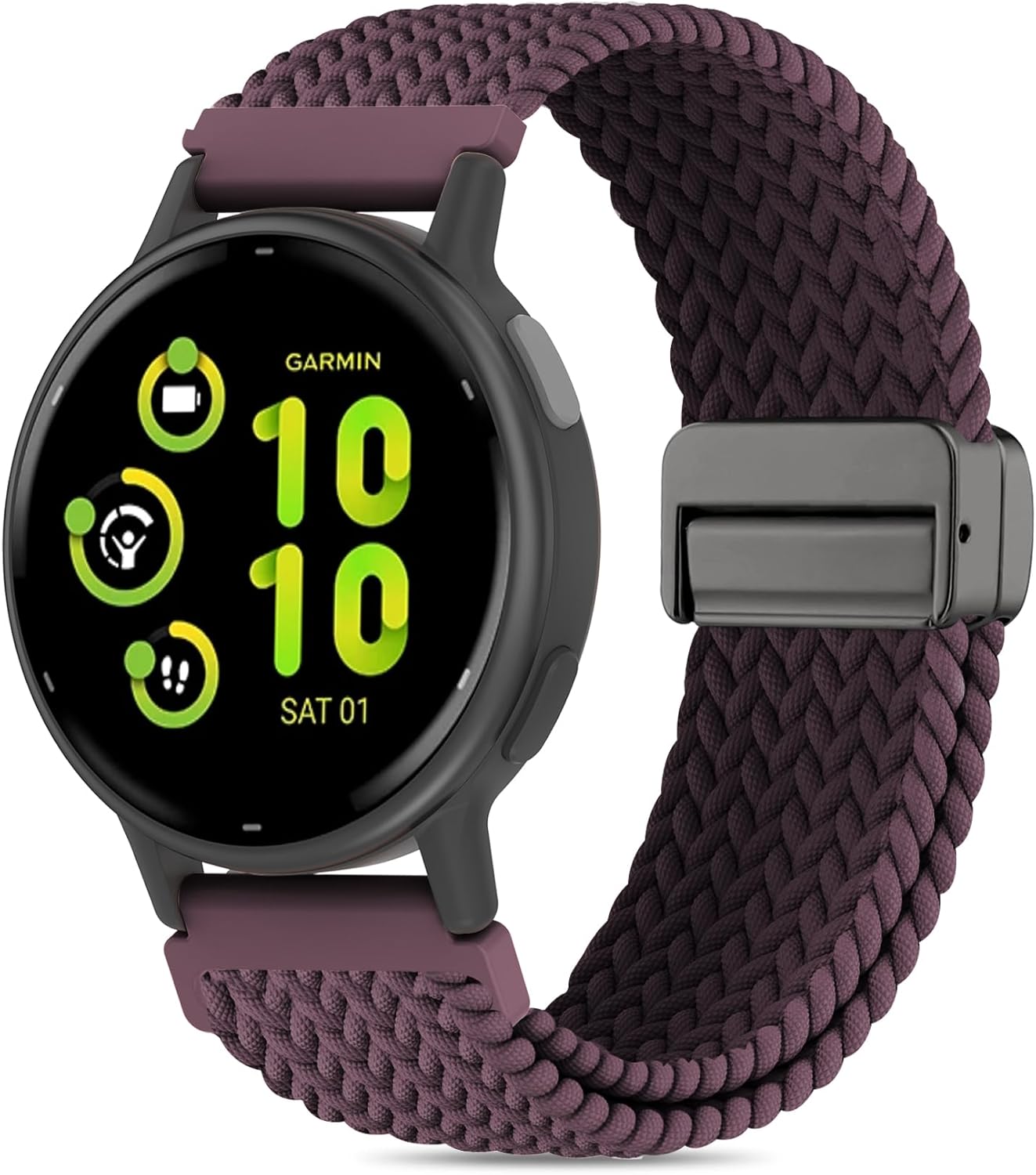 20mm Magnetic Braided Nylon Band Compatible With Garmin Vivoactive 6/Vivoactive 5/3/3 Music Watch Bands, Quick Release Stretchy Strap Replacement for Venu Sq 2/Forerunner 55/165/245/645
