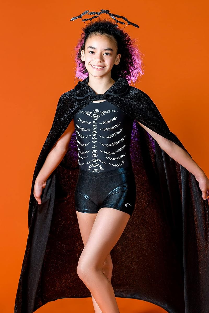 Destira Crystal Ribcage Halloween Leotard for Girls, Black - Variation: Crystal Ribcage+Girls 8