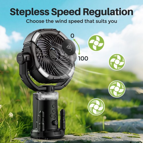 MAGTHIC Portable Camping Fan, 20000mAh Rechargeable Fan with Lights, Battery Powered, with Remote &Hook, Height Adjustable, 360° Oscillation, for Outdoor, Tent, Travel, Fishing