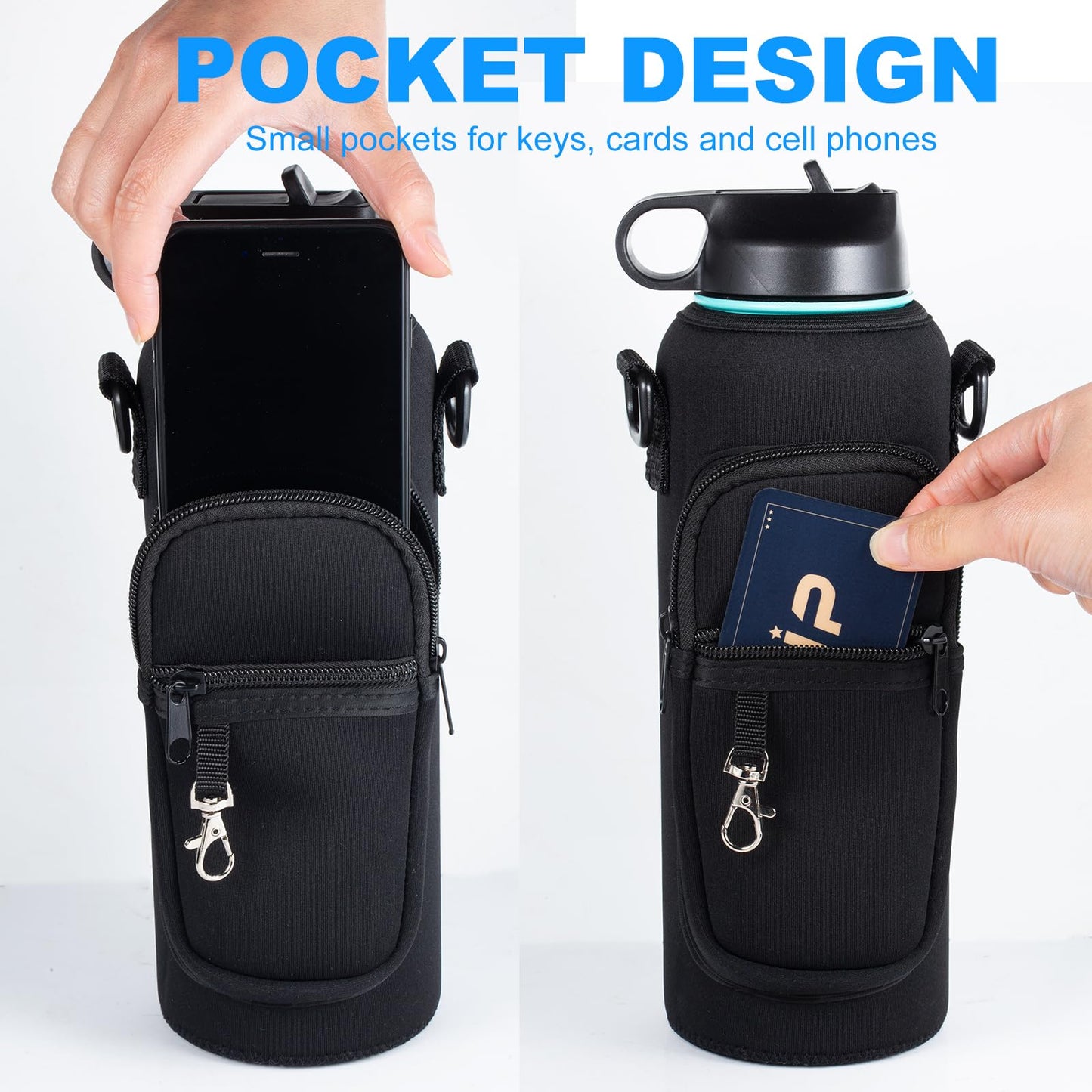 RRegeny Water Bottle Holder with Strap for Hydroflask 32oz 40oz, Carrier Sling Bag with Phone Pocket Sleeve for Men Women Hiking Camping Travelling