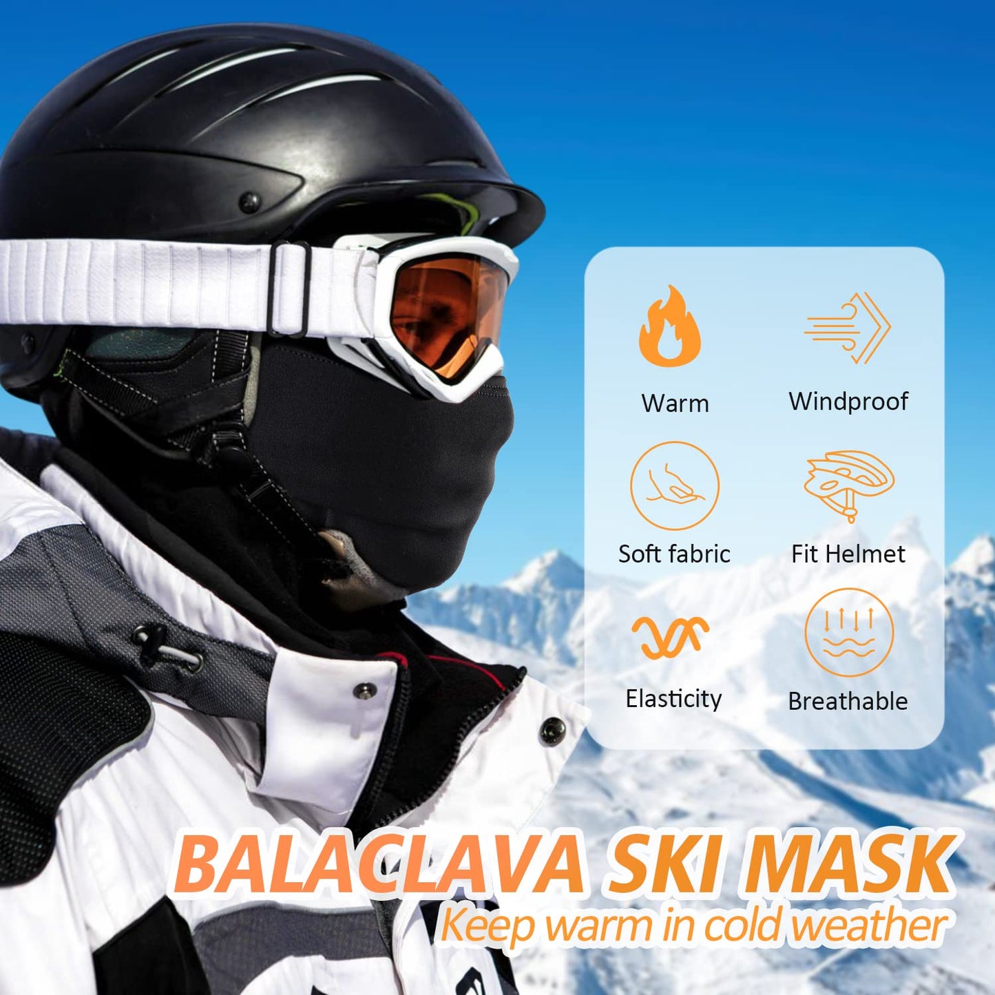 KGC Winter Balaclava for Men and Women, Windproof Ski Mask, Thermal Cold Weather, Winter Face Mask for Skiing, Bicycle Helmet, black, One Size