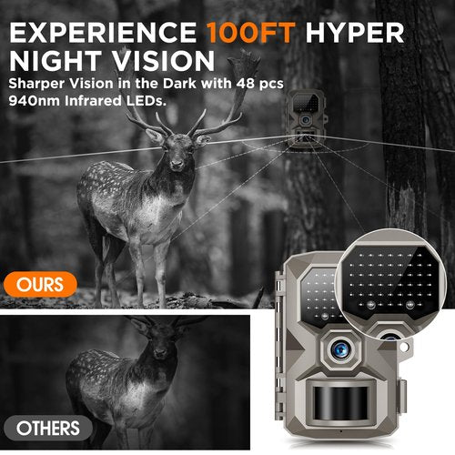 RIGDOO Trail Camera, 4K 48MP Trail Game Camera with Night Vision 0.1s Trigger Motion Activated, IP66 Waterproof Game Cam 130°Wide Angle with 48pcs No Glow LEDs for Outdoor Wildlife Monitoring